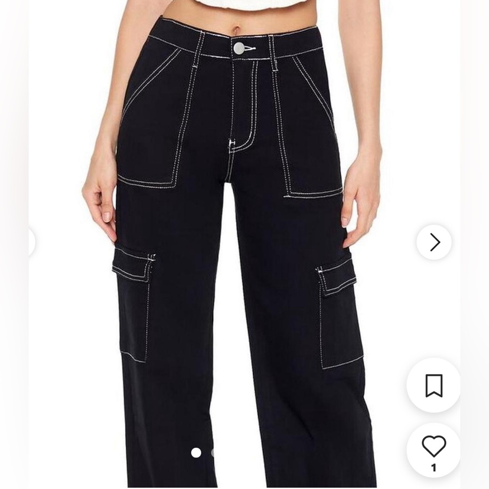 NWT Black Pants with White Stitching contrast. Wide leg cargo